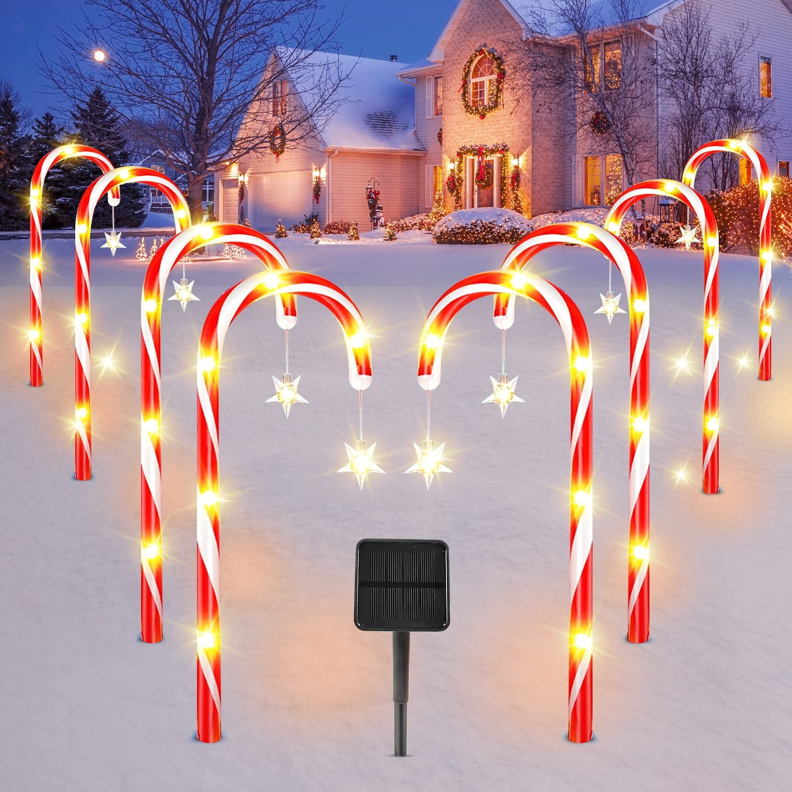 COCOBELA 19" Christmas Candy Cane Lights, 8 Packs Christmas Pathway Marker Candy 8 Modes Solar Lights Walkway Outdoor Markers with Stakes for Garden Patio Christmas Decorations