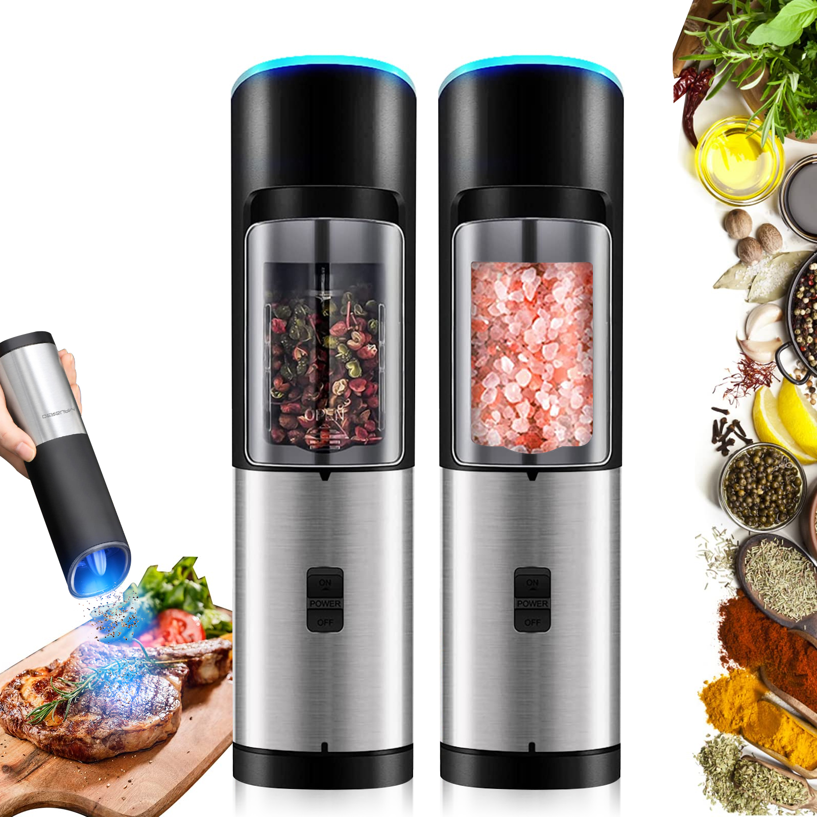 Kamenstein Filled Dual Salt and Pepper Grinder in Black