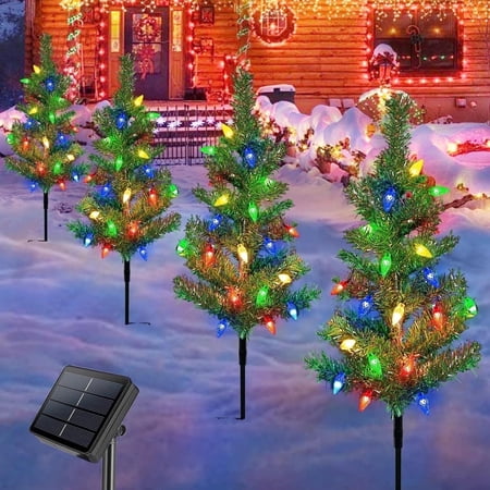 COCOBELA 4 Set Solar Christmas Tree 80pcs Multicolor LED Christmas Lights for Outdoor Christmas Decorations,Solar Powered Prelit Small Christmas Tree for Outside Pathway Garden Yard Decor price history and forecast - COCOBELA