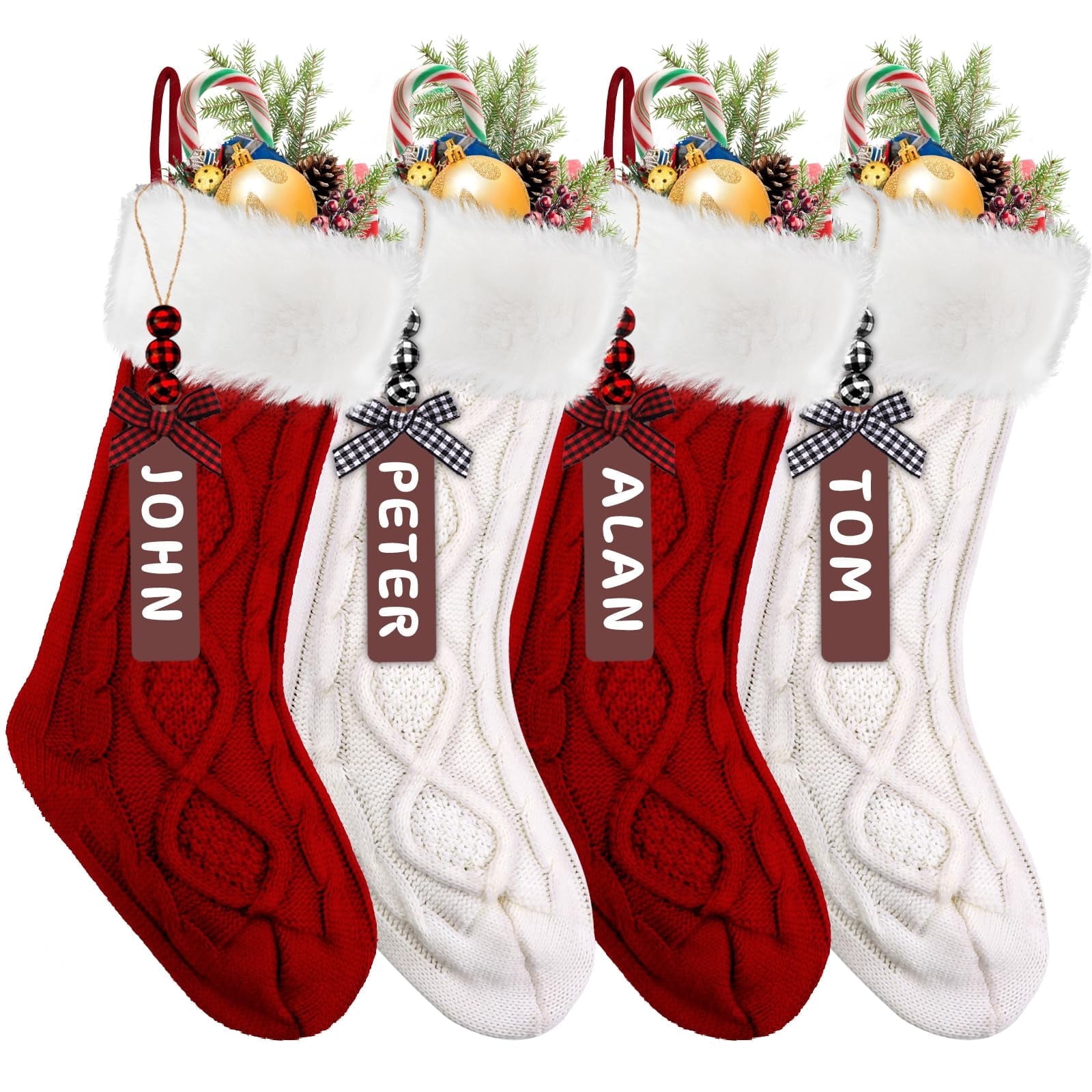 COCOBELA 4PACK Christmas Stockings,18Inches Large Cable Knitted Stocking Personalized Xmas Hanging Stocking Decorations with Name Tags for Holiday Christmas Party Family Decor