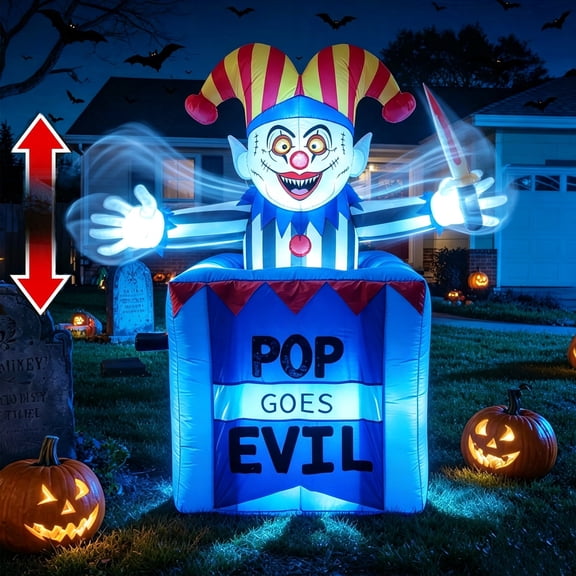 COCOBELA 6.6 FT Pop Up and Down Halloween Clown Inflatable,Carnival Clown in Box Inflatable with Built-in LED Lights, Blow Up Yard Decor for Circus Party Outdoor Lawn Garden