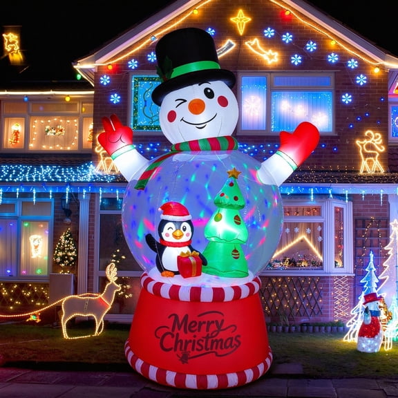 COCOBELA 8FT Christmas Inflatable Snowman with Penguins Christmas Tree, Blowup Christmas Decoration with LED Lights for Holiday/Party/Xmas/Yard/Garden Decorations