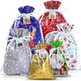thumbnail image 1 of COCOBELA Christmas Goody Gift Bags, 25Pcs Drawstring Christmas Wrapping Bag Santa in 4 Sizes 6 Designs with Inserted Drawstring Ribbons and Tags for Xmas Holiday Presents Party Favor Wrapping, 1 of 8