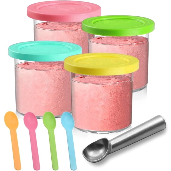 URRU Containers Replacement for Creami Pints and Lids - 4 Pack, 16oz Cups Compatible with Series Ice Cream Maker - Dishwasher Safe