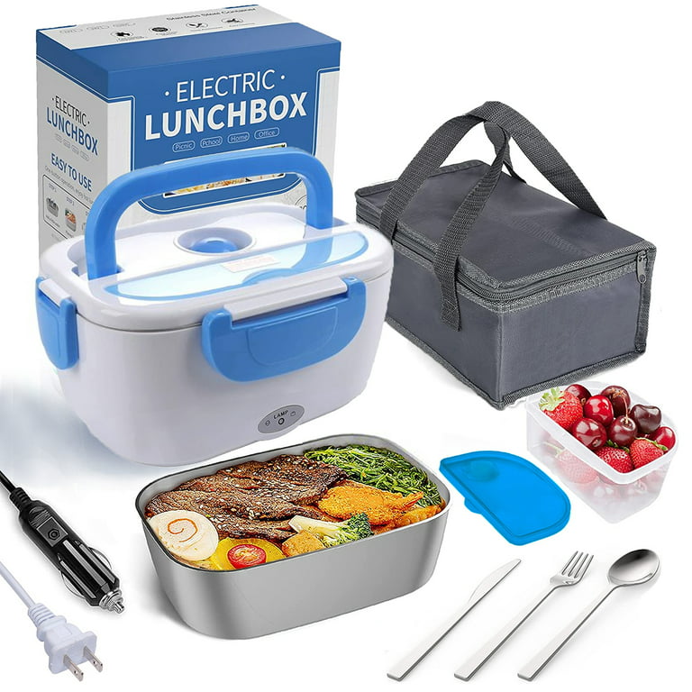 COCOBELA Electric Lunch Box Portable Food Warmer for Car and Home,Leak  Proof Food Hater Lunch Box,Removable 304 Stainless Steel Container, SS  Knife & Fork & Spoon and Carry Bag 