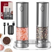AsFrost Electric Salt and Pepper Grinder Set USB Rechargeable with Adjustable Coarseness Stainless Steel Automatic Salt n Pepper Mill Grinders Refillable with light