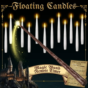 COCOBELA Floating Candles with Wand Remote Timer - Magic LED Hanging Flameless Taper Candles Flickering Battery Operated for Birthday Theme Party Home Window Decor - White 12 Pack