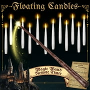 COCOBELA Floating Candles with Wand Remote Timer - Magic LED Hanging Flameless Taper Candles Flickering Battery Operated for Birthday Theme Party Home Window Decor - White 12 Pack