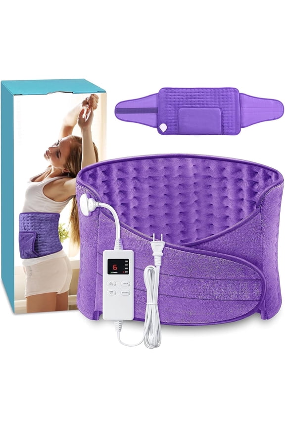 Heating Pad Back Pain Relief Electric Heating Pad for Period Cramps Lower Back Neck Shoulders Pain Relief 5-Hour Auto off 12x24 Heated Blankets + 20" Belt 3 Timer 5 Heat Level Wrap (Purple)
