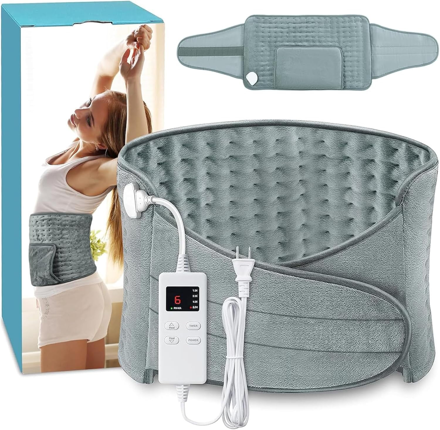 COCOBELA Heating Pad for Back Pain Relief, Electric Heating Pad for Period Cramps Neck Shoulders with Belt, 4 Timer 6 Heat Setting & Auto Shut Off, 12"x24"+20" Large Moist Heat Pad for Mom,Dad