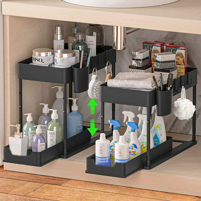 Kitchen Storage Rack Makeup Multi-Purpose Organizer,2 Tier Bathroom  Organizers,Sliding Cabinet Basket Pull Out