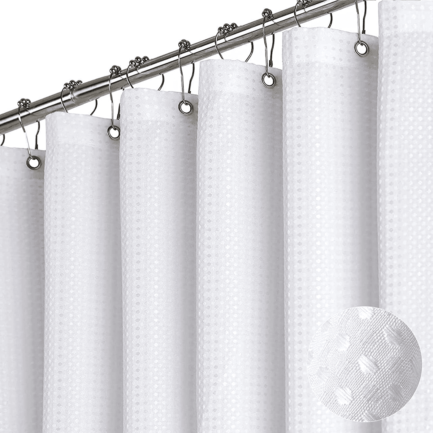 COCOBELA Waffle Shower Curtain, White Shower Curtain with Waffle Weave