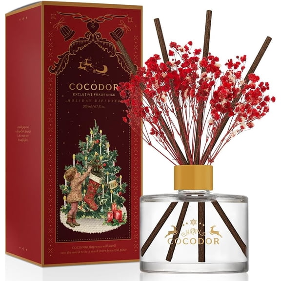 COCODOR Christmas Reed Diffuser Set / 6.7oz / Snow Fig/Holiday Scented Oil with Sticks, Festive Home Fragrance Gift for Xmas & Winter Dcor