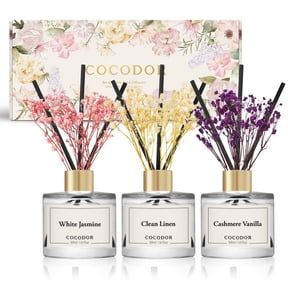 COCODOR Real Flower Reed Diffuser Set of 3/Clean Linen,Cashmere Vanilla,White Jasmine/1.6oz Each Pack/Home Fragrance Diffuser, Oil Scent Diffuser for Bathroom Shelf Decor VT1