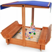 YOUPINS 48" Wooden Sandbox with Lid, Outdoor Large Kids Sandbox with Seat,for Yard Lawn Garden