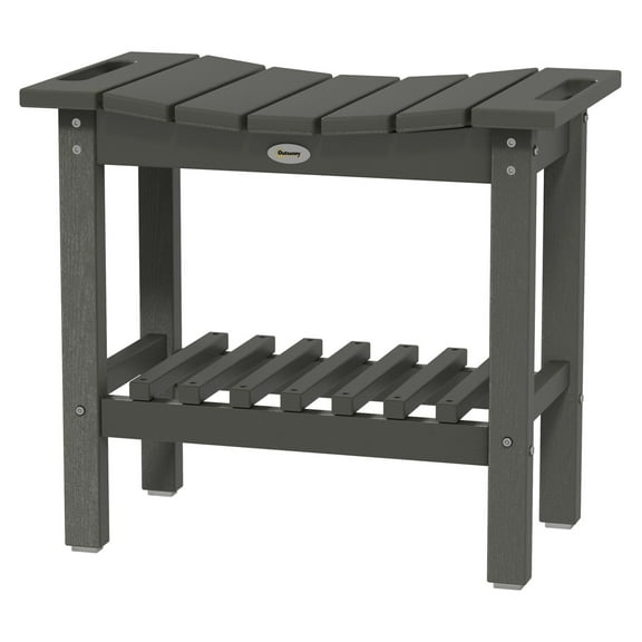 COCOKUN 2-Tier Shower Bench, HDPE Weather Resistant Outdoor Side Table with Non-Slip Pads for Patio Pool, Dark Gray