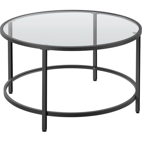 COCOKUN 27.6" Round Glass Coffee Table, Small Coffee Table for Living Room,Black Circle Coffee Tables Center Tables with Glass Top, Office & Apartment