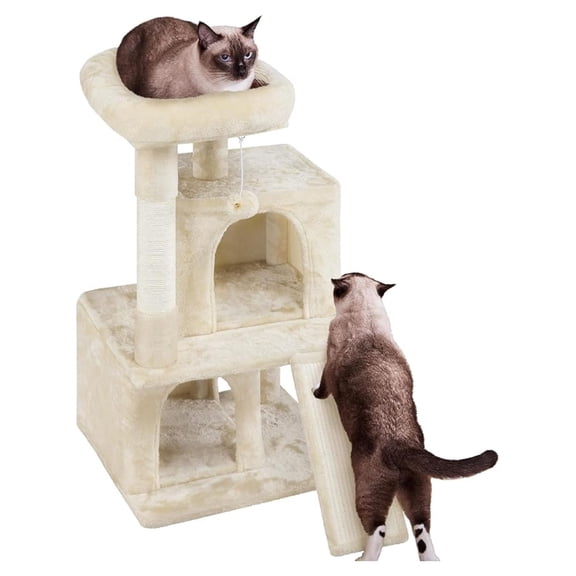 COCOKUN 36 Inches Multi-Level Modern Cat Towers Cat Activity Tree with Double Condos, Perches Scratching Posts and Sisal Rope Furry Ball for Kittens House