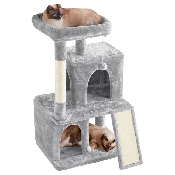 COCOKUN Cat Tree for Indoor Cats, 42in Cat Tower Condo with Oversized Plush Perch, Sisal-Covered Scratching Posts & Ramp, Dangling Ball for Cats Kittens Pets, Light Gray