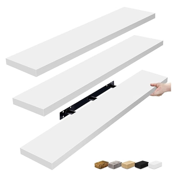 COCOKUN Floating Shelves for Wall - 48 Inch Long Bathroom Shelves, Wall Decor for Bedroom, Kitchen, Living Room & Book Storage - Mounted Floating Shelf with Invisible Brackets (White, 3 Pack)