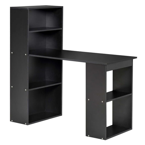 COCOKUN Modern 47" Computer Desk with Bookshelf, Black Office Desk and Compact Crafting Table, All-in-One Workstation