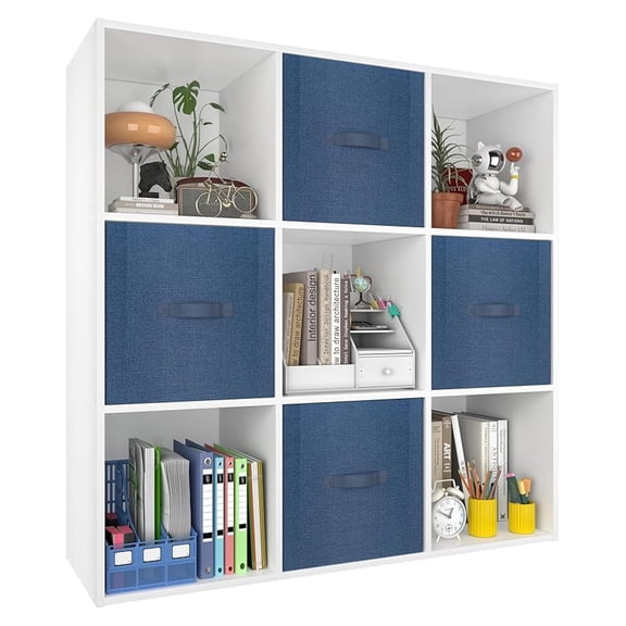 COCOKUN Stackable 9 Cube Storage Organizer: Wood Cubes Shelf Fits Cubby Bins - Square Cubicle Bookshelf Cabinet for Closet Bedroom - Open Storage Shelf for Toy Clothes Book Organization, White