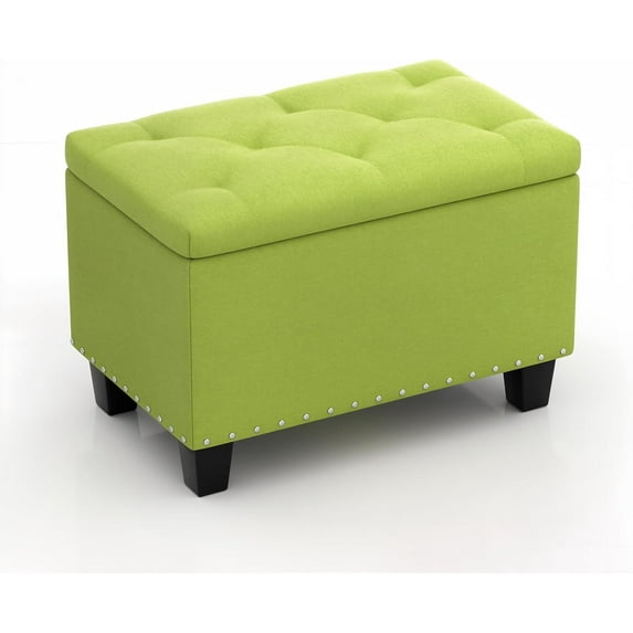 COCOKUN Storage Ottoman, 25 Inches Ottoman Foot Rest Stool with Hinged Lid, Ottomans with Storage for Living Room, Bedroom, Entryway, 600 lbs Capacity, Green