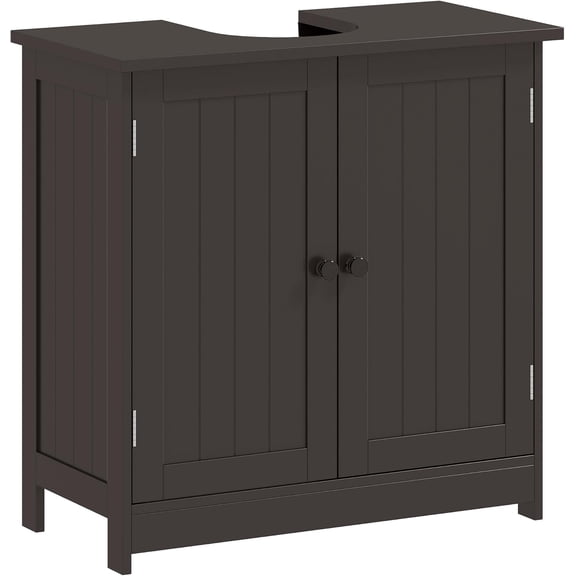 COCOKUN Under Sink Bathroom Cabinet, Pedestal Sink Storage Cabinet with 2 Doors, Shelf and U-Shape, Coffee