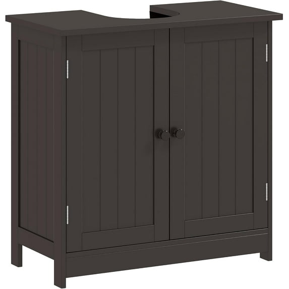 COCOKUN Under Sink Bathroom Cabinet, Pedestal Sink Storage Cabinet with 2 Doors, Shelf and U-Shape, Coffee