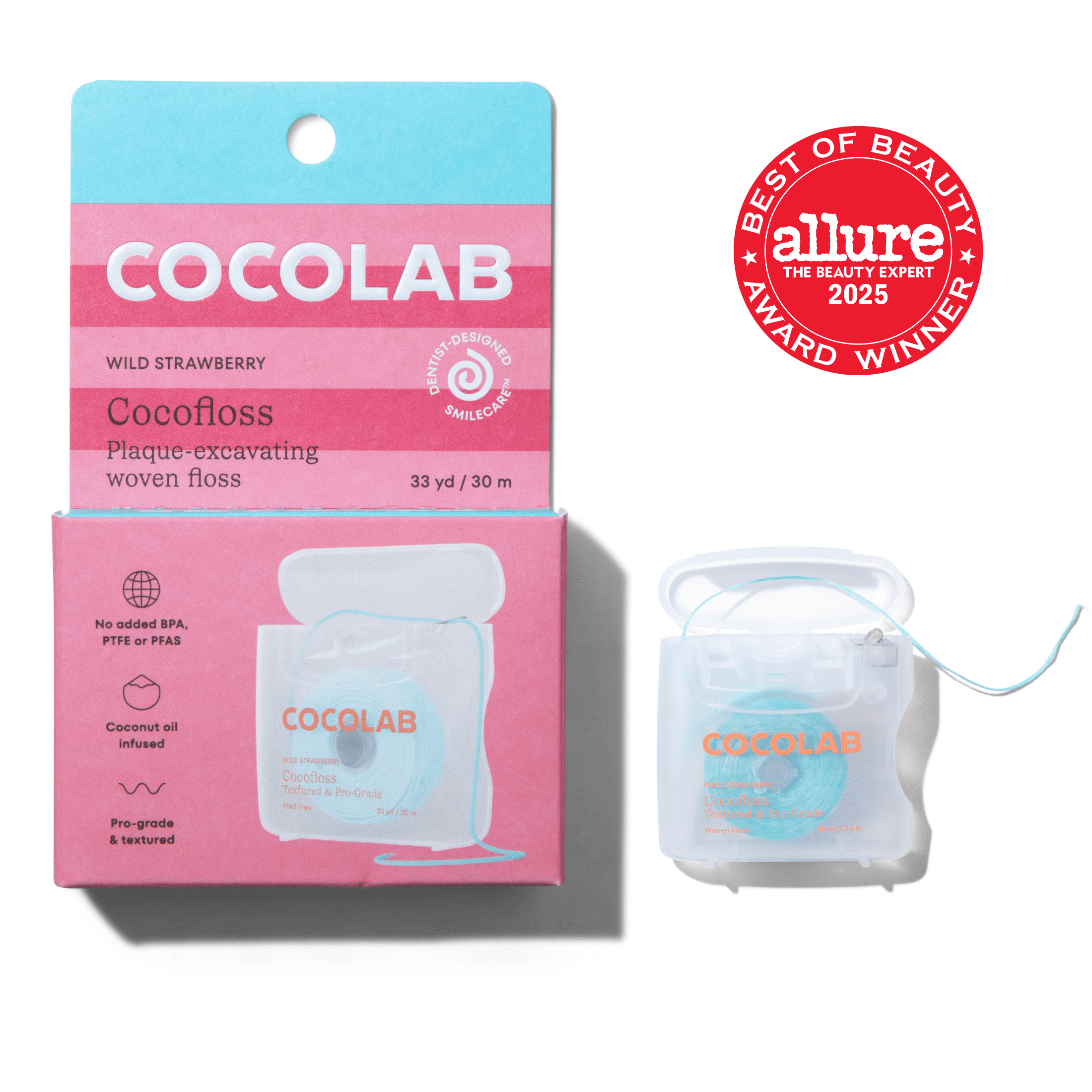 COCOLAB Cocofloss Refillable Dental Floss 33 yd - Wild Strawberry