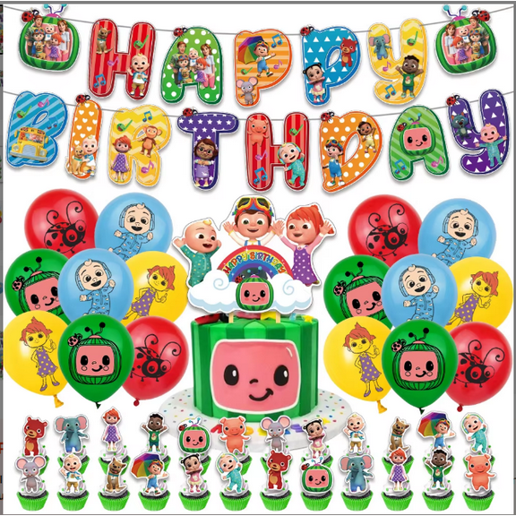 COCOMELON Birthday Party Decoration Supplies Banner, Cake Topper, Cupcake Toppers, Balloons Set