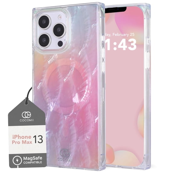 COCOMII Rectangle for iPhone 13 Pro Max Case, Pink Real Mother of Pearl