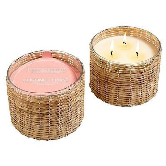 COCONUT ROSE Field + Fleur Reed 3-Wick Handwoven 21 oz Scented Jar Candle
