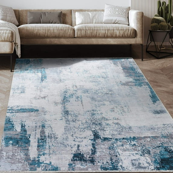 BY COCOON 6x9 Area Rugs for Living Room Low Pile Non Slip Machine Washable Vintage Oriental Distressed Carpet for Bedroom Dining Room Nursery Office Home Décor