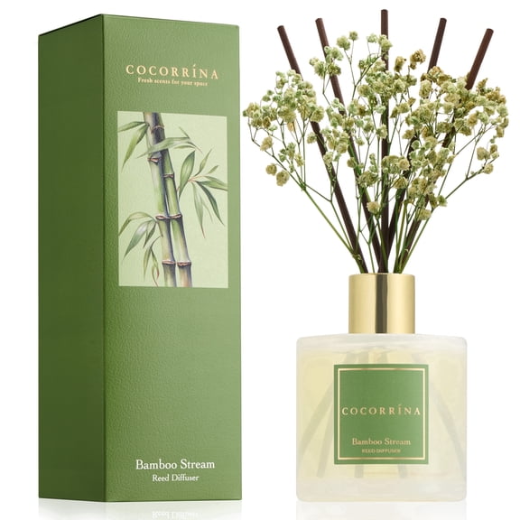 COCORRÍNA Bamboo Stream Reed Diffuser Set, 6.7 fl oz Glass Bottle with Dried Florals, Refreshing Long Lasting Scent for Living Room Bedroom Bathroom Office, Stylish Home Ornament & Gift