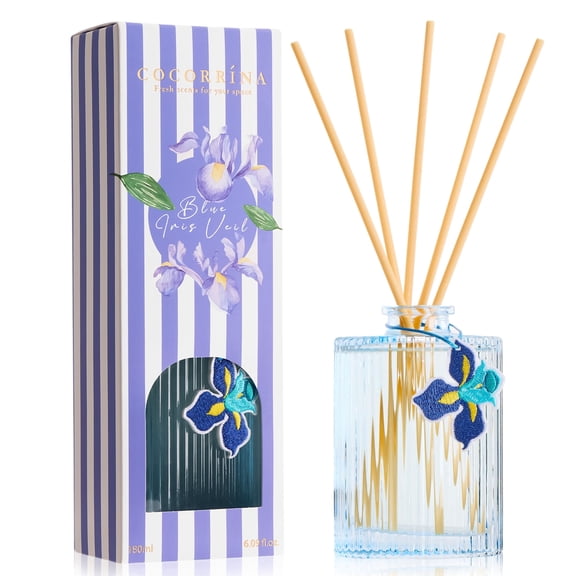COCORRÍNA Blue Iris Veil Reed Diffuser, 6.09 fl oz, Long-Lasting Home Fragrance Decor for Bedroom, Bathroom & Living Room