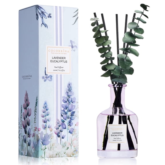 COCORRÍNA Lavender Eucalyptus Reed Diffuser Set, 6.76 fl oz Scented Oil, Long Lasting Air Freshener for Home Bathroom Living Room