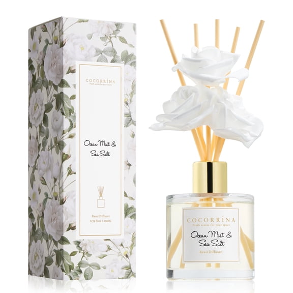 COCORRÍNA Ocean Mist & Sea Salt Reed Diffuser, 6.76 fl oz with Decorative Flower, Home Fragrance & Decor for Bedroom, Bathroom & Living Room