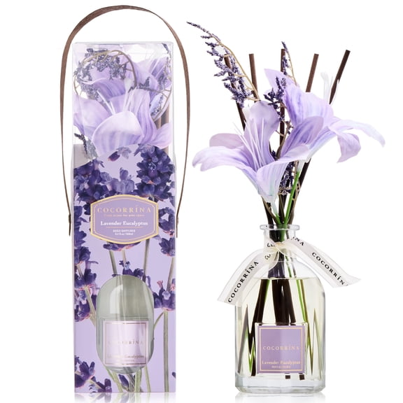 COCORRÍNA Reed Diffuser 8.5 fl oz Lavender Eucalyptus Floral Basket Collection with Reed Sticks, Decorative Home Fragrance Gift for Bedroom, Bathroom & Office