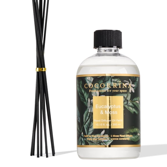 COCORRÍNA Reed Diffuser Refill 17 fl oz, Eucalyptus & Moss Scented Oil with 8 Reed Sticks, Long Lasting Home Fragrance for Bedroom, Bathroom, Living Room & Office