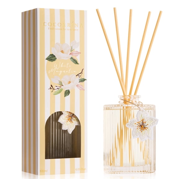 COCORRÍNA White Magnolia Reed Diffuser, 6.09 fl oz, Long-Lasting Home Fragrance Decor for Bedroom, Bathroom & Living Room