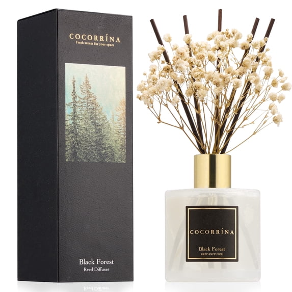 COCORRÍNA Black Forest Reed Diffuser Set, 6.7 fl oz Home Fragrance with Dried Flower, Long Lasting Room Scent for Bedroom Bathroom Office Spa Gift