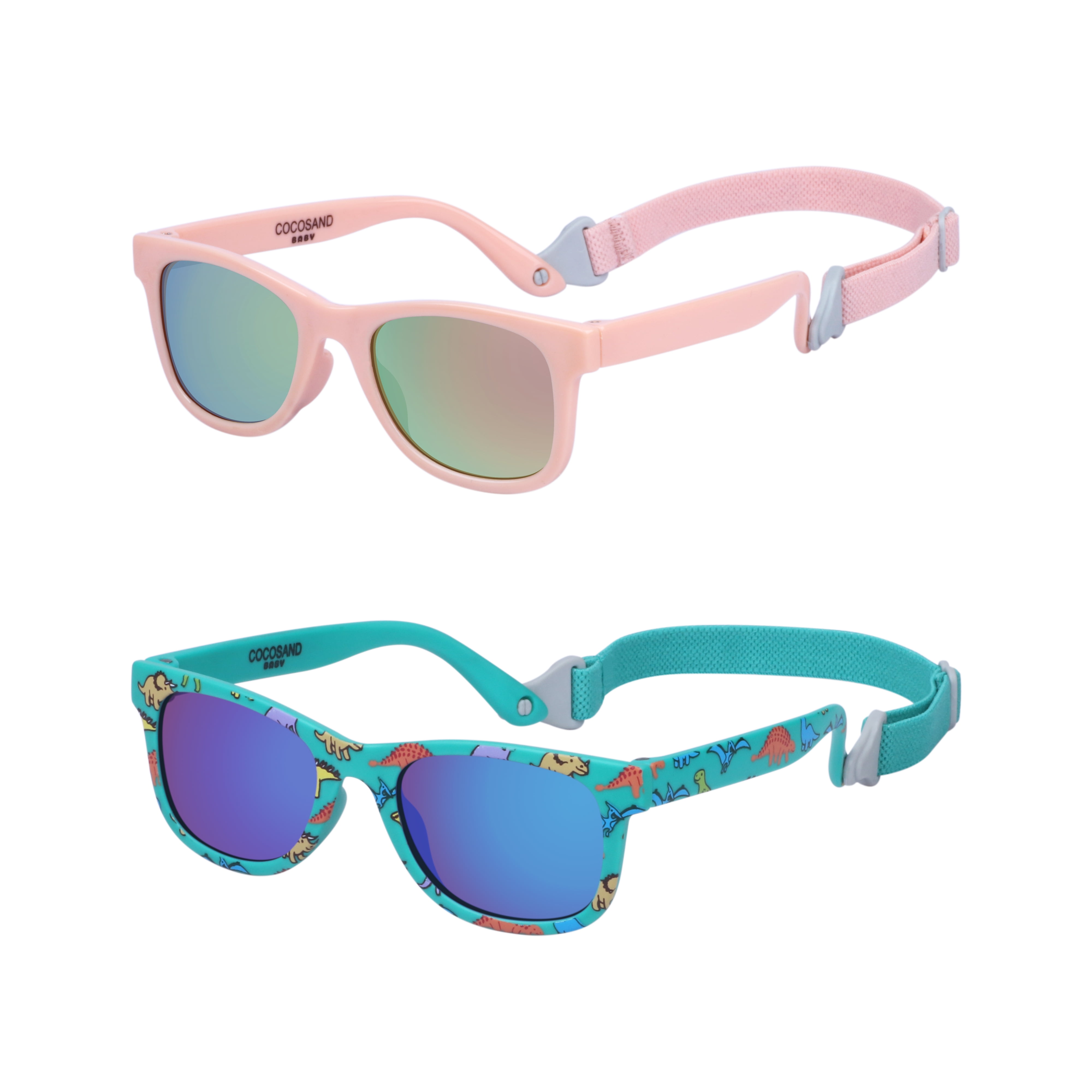 COCOSAND Baby Sunglasses with Strap Classic Square Frame UV400 for Infant Toddler Boys Girls Age 0-24 Months, 2-Pack