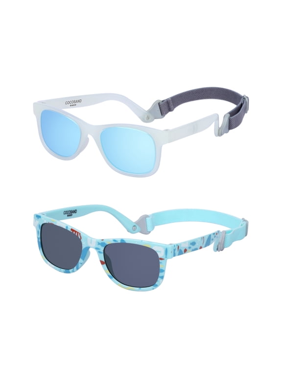 Baby Sunglasses with Strap Classic Square Frame UV400 for Infant Toddler Boys Age 0-24 Months, 2-Pack