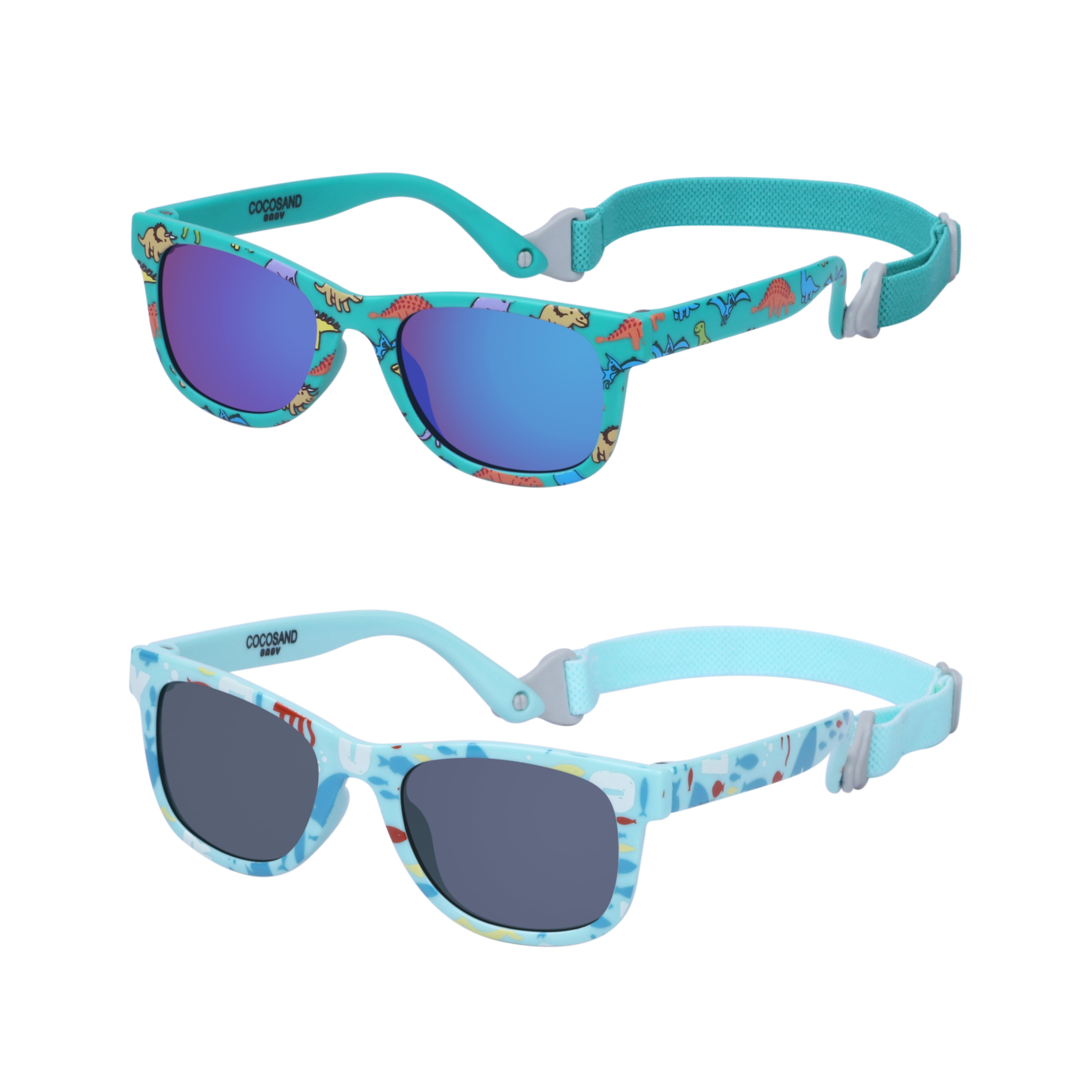 COCOSAND Baby Sunglasses with Strap Classic Square Frame UV400 for Infant Toddler Boys Girls Age 0-24 Months, 2-Pack