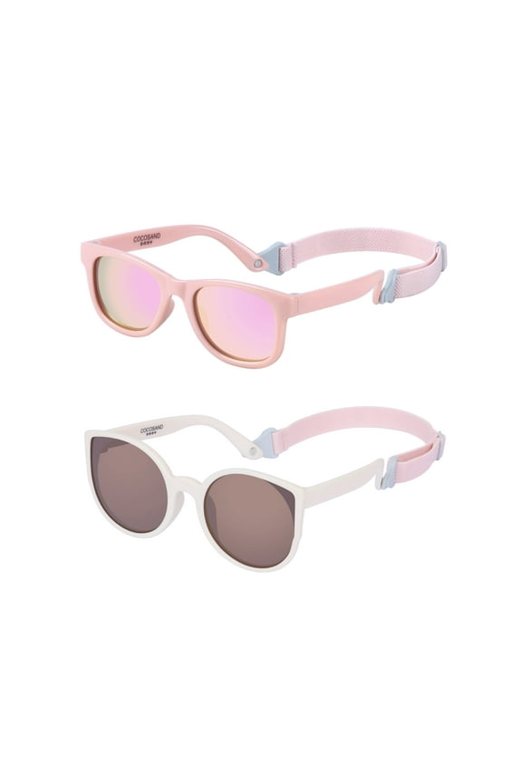 Baby Sunglasses with Strap Square Cat Eye UV400 for Infant Toddler Boys Girls Age 0-24 Months, 2-Pack