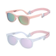COCOSAND Baby Sunglasses with Strap Square Frame UV400 for Infant Toddler Boys Girls Age 0-24 Months, 2-Pack