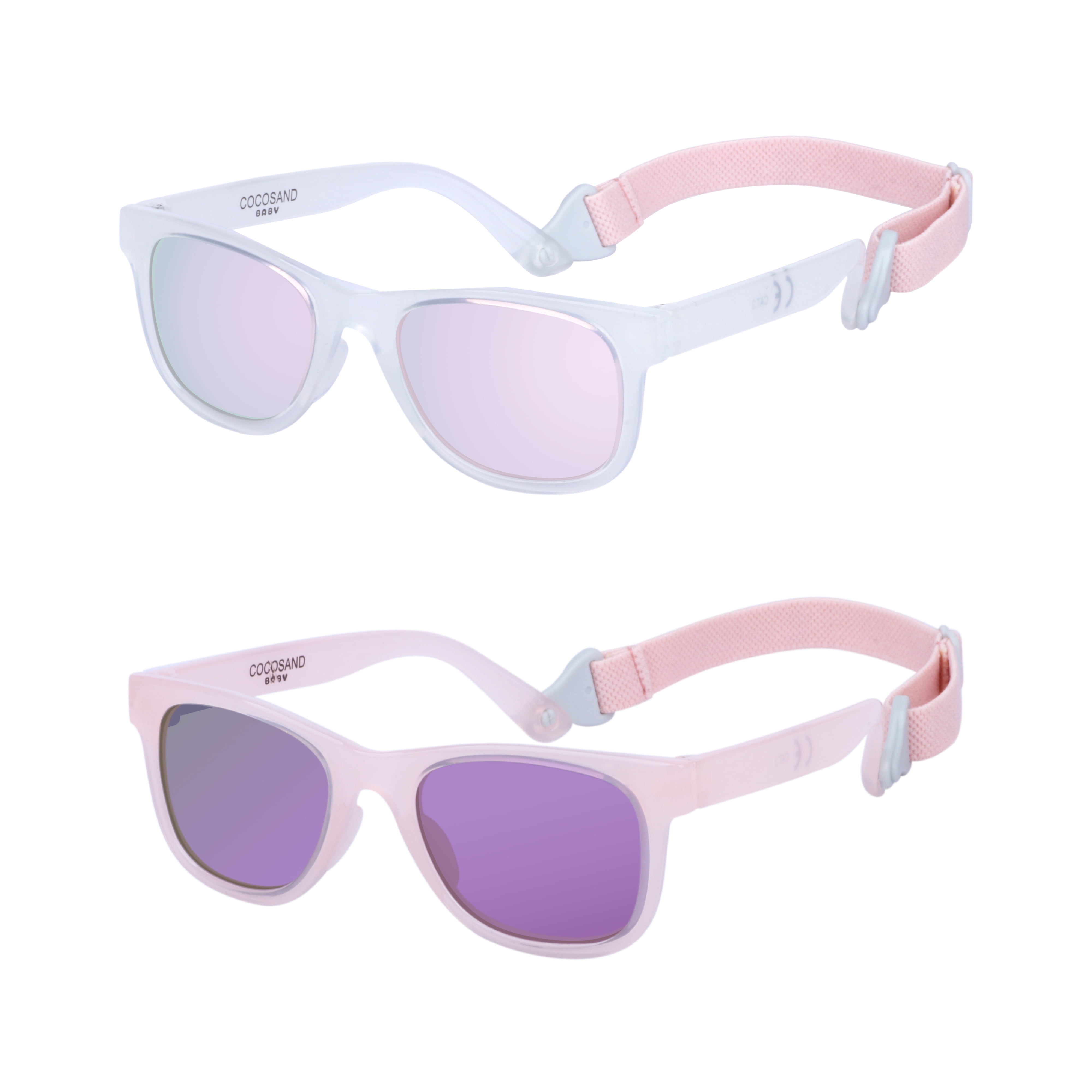 COCOSAND Baby Sunglasses with Strap Square Frame UV400 for Infant Toddler Boys Girls Age 0-24 Months, 2-Pack