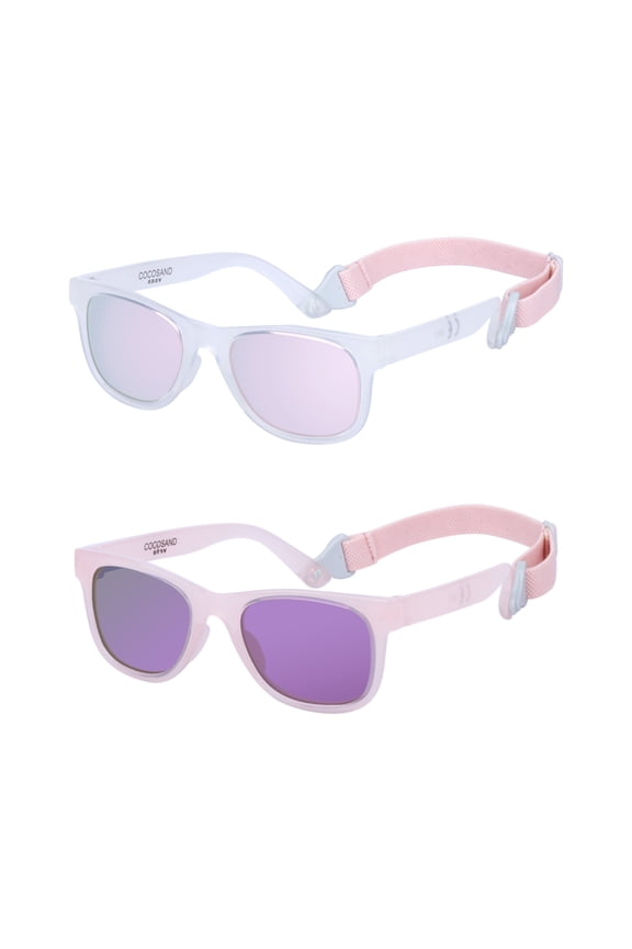 Baby Sunglasses with Strap Square Frame UV400 for Infant Toddler Boys Girls Age 0-24 Months, 2-Pack