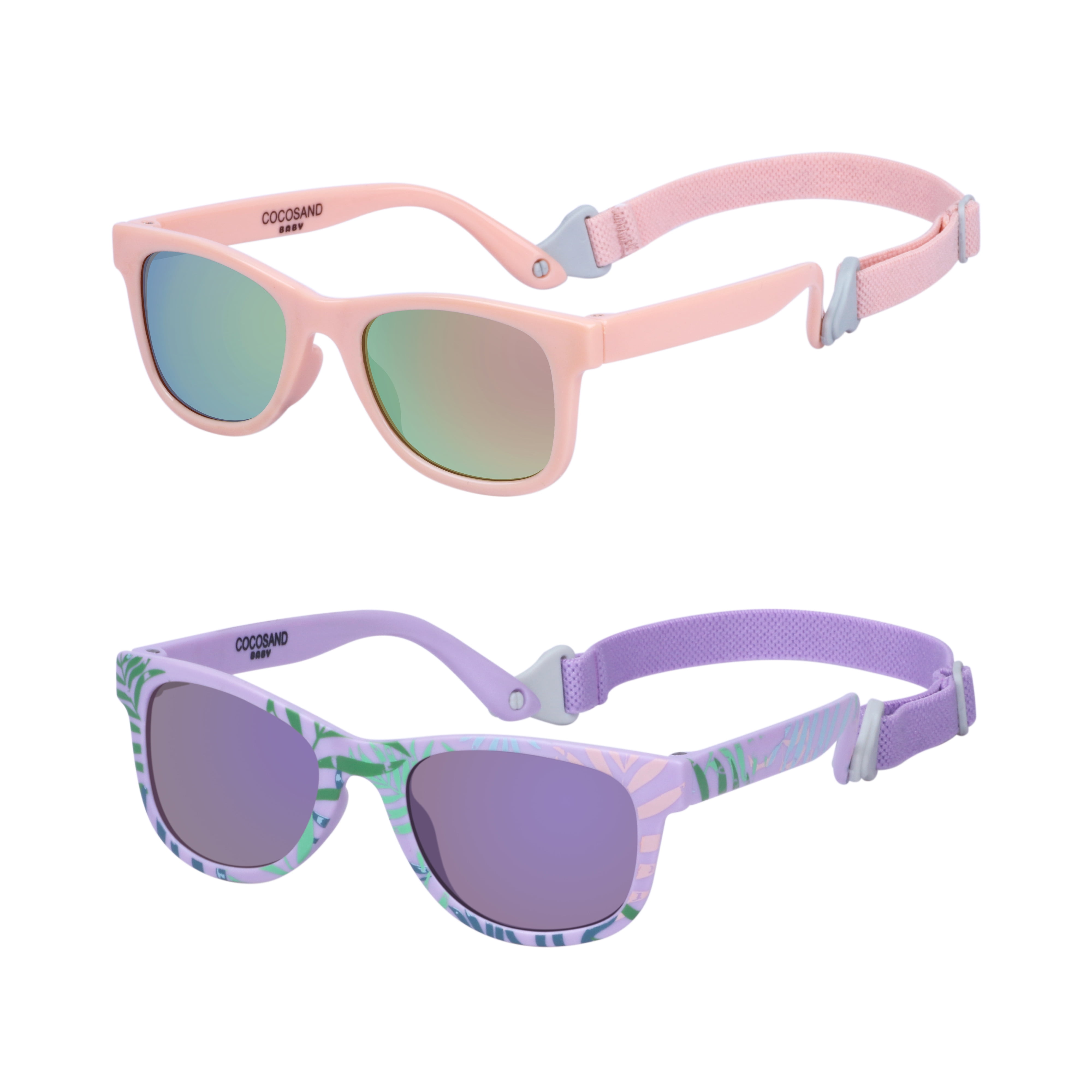COCOSAND Baby Sunglasses with Strap Square Frame UV400 for Infant Toddler Boys Girls Age 0-24 Months, 2-Pack